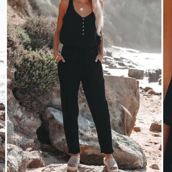 Vici Maye Cotton Pocketed Drawstring Jumpsuit. - Picture 2 of 3